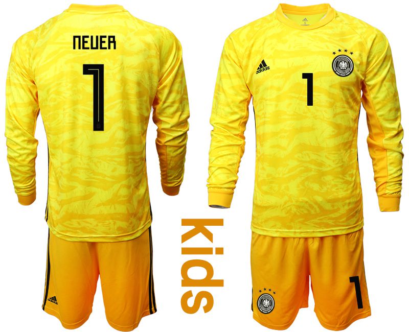 Youth 2019-2020 Season National Team Germany yellow goalkeeper long sleeve #1 Soccer Jersey